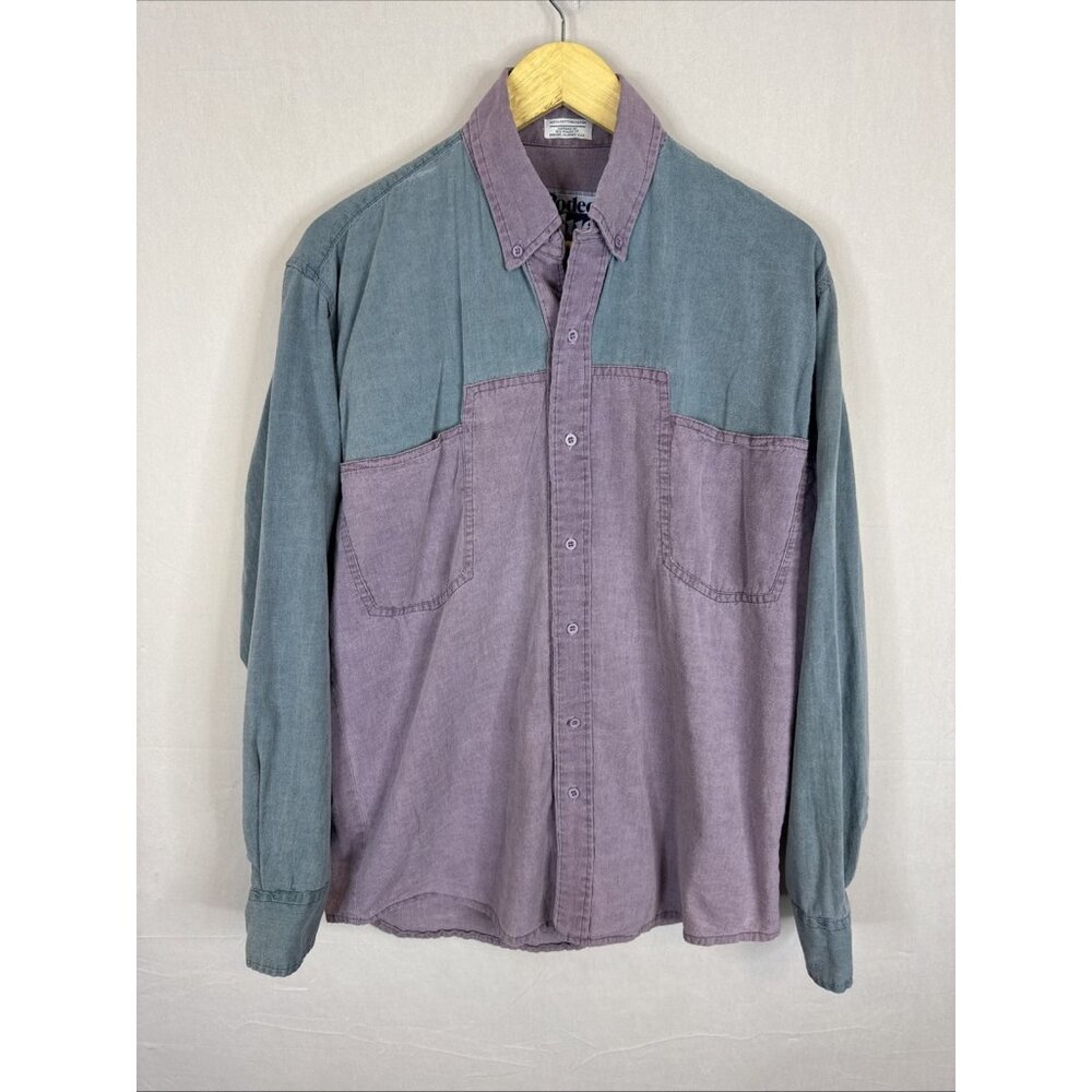 Vintage Rodeo Blue Color Block Shirt Men Medium 90s Cotton Blue Purple Roper